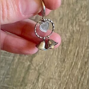 Vintage women’s metal circle heart and bells dangle earrings, wedding, church